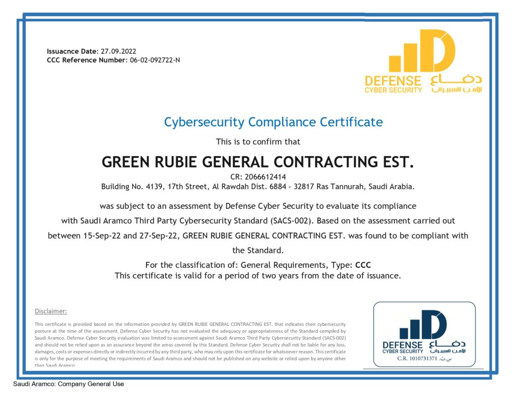 Third Party Cybersecurity Compliance Certificate - Green Rubie - Final_page-0001